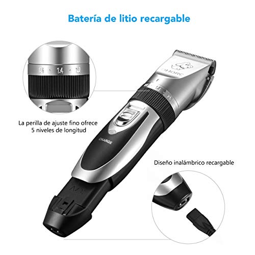 OMORC Cortapelos Perros Profesional, 2 Tipos de Tijeras, Cortaúñas,Lima de uñas y 4 Guías de Peine ,Cortapelos para Perros Inalámbrico Carga Rápida y Bajo Ruido para Perros, Gatos y Otros Animales