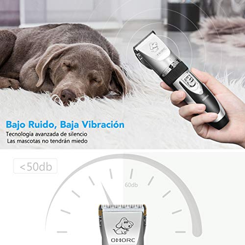 OMORC Cortapelos Perros Profesional, 2 Tipos de Tijeras, Cortaúñas,Lima de uñas y 4 Guías de Peine ,Cortapelos para Perros Inalámbrico Carga Rápida y Bajo Ruido para Perros, Gatos y Otros Animales