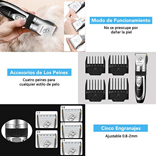 OMORC Cortapelos Perros Profesional, 2 Tipos de Tijeras, Cortaúñas,Lima de uñas y 4 Guías de Peine ,Cortapelos para Perros Inalámbrico Carga Rápida y Bajo Ruido para Perros, Gatos y Otros Animales