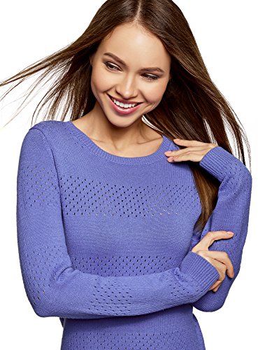 oodji Ultra Mujer Jersey de Punto Texturizado con Cuello Redondo, Morado, ES 40 / M