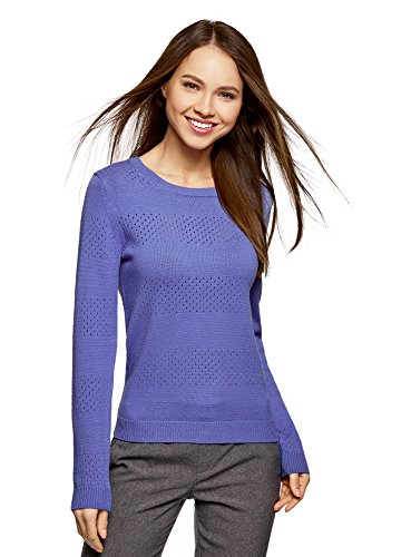oodji Ultra Mujer Jersey de Punto Texturizado con Cuello Redondo, Morado, ES 40 / M