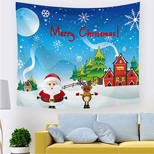 OTIAN Tapiz Macrame Decoración del Hogar Serie De Navidad Decoración De Lona Tela Papá Noel Ciervo Árbol De Navidad Muñeco De Nieve Europa Y América Navidad Tapiz De Impresión 3D 100 * 70CM