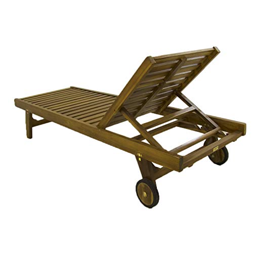 Pack 2 tumbonas para jardín con Ruedas, Reclinable, Madera Teca Grado A, Tamaño: 65x200x35 cm, Tratamiento al Agua aplicado