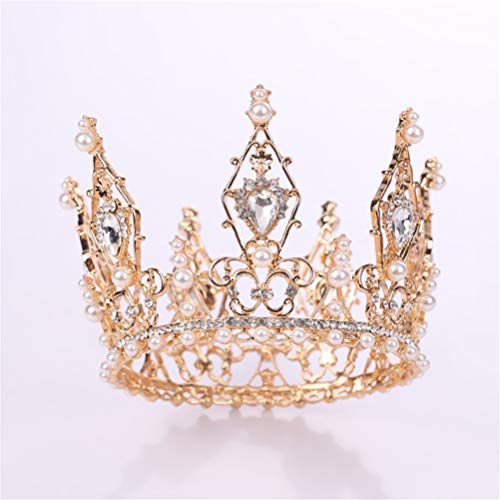 Panpan La Corona de Novia Headwear Full Circle Cristal de la Perla de la Princesa para el cumpleaños de Halloween Cena de cumpleaños Amante de la Navidad Novia,Oro