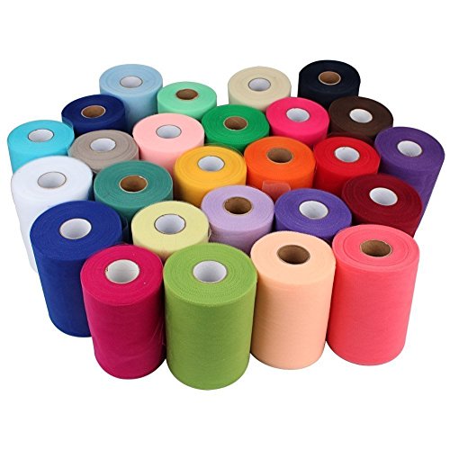 Paor 100 Yardas 15cm de ancho Tela de cinta de tul para la decoración de la fiesta Wraping Craft Bow Girl Tutu Color Verde oscuro/rosa / púrpura Amarillo limón/Azul marino/Blanco (Gold)