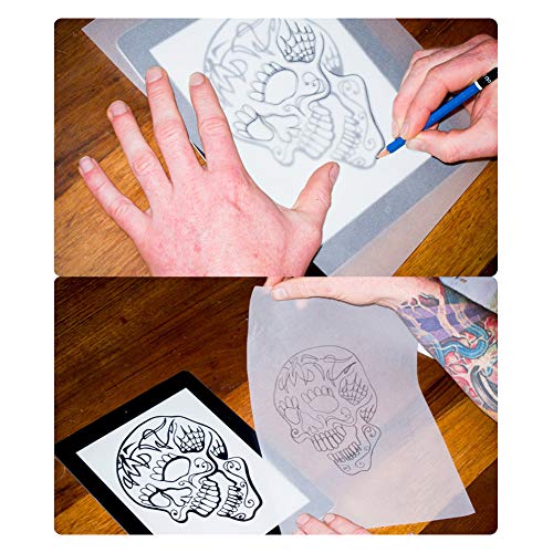 Papel de carbón de 25 hojas - papel de transferencia de tatuajes, papel de grafito, papel de rastreo de tatuajes, tatuaje temporal A4, papel de copia tatuajes, plantilla, papel de impresora