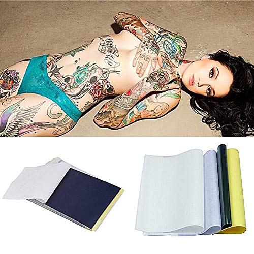 Papel de carbón de 25 hojas - papel de transferencia de tatuajes, papel de grafito, papel de rastreo de tatuajes, tatuaje temporal A4, papel de copia tatuajes, plantilla, papel de impresora
