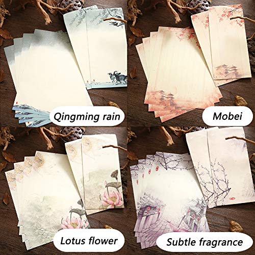 Papelería Vintage Papel BESLIME 16 Sobres Vintage 32 Hojas Papel Estilo Chino Papelería Vintage Papel, Carta Vintage Antiguo Escritura Escribir, Sobres Papel para Cartas