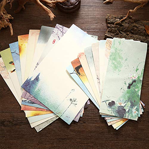 Papelería Vintage Papel BESLIME 16 Sobres Vintage 32 Hojas Papel Estilo Chino Papelería Vintage Papel, Carta Vintage Antiguo Escritura Escribir, Sobres Papel para Cartas