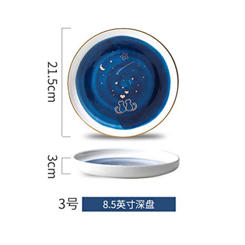 Parejas Cerámica Phnom Penh Cat Vajilla Plato de porcelana Plato Comida Arroz Sopa Ensalada Fideos Tazón Starry sky Dinner set-8.5_Inch_deep_plate
