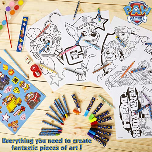 PAW PATROL Set Pinturas para Niños, Kit de Arte con Material Escolar, Incluye Lapices Colores, Ceras de Colores, Rotuladores y Acuarelas Niños, Regalos Creativos para Niños y Niñas 3+