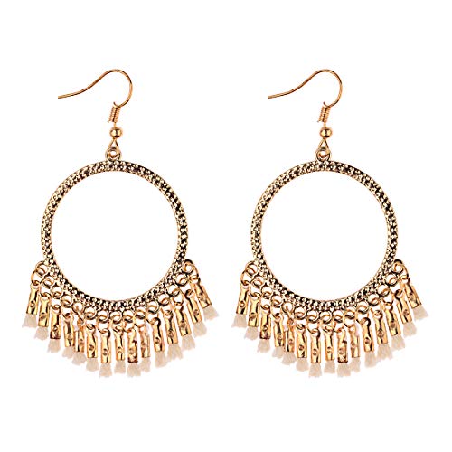 Pendientes de declaración de oro vintage Cuentas de colores Gota de borla larga Pendiente de araña grande Orejas Tribales Gitanas India Joyería lujosa Color arroz