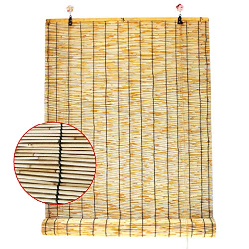 Persianas Enrollables de Bambú,Persianas de Caña,Protección Solar Cortina de Paja a Prueba de Lluvia,Retro Decorativas Persiana Romana,para Interior y Exterior,con Elevación(110x120cm/43x47in)