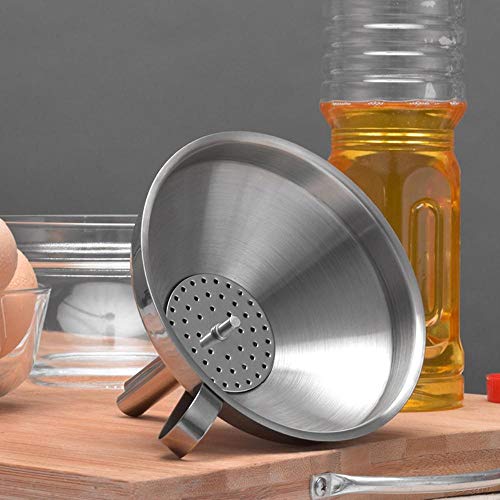 Piner Embudo de Cocina de Acero Inoxidable Fuerte con Filtro Desmontable para Transportar líquidos y   Agregar Ingredientes líquidos Mermeladas y Marmal, M