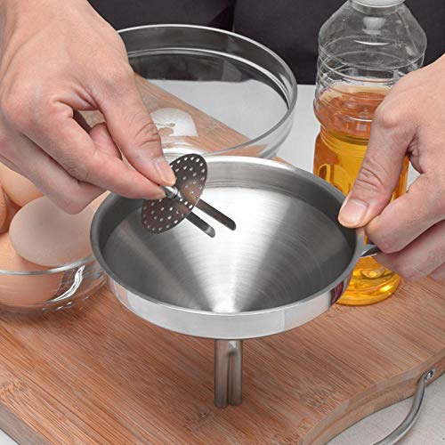 Piner Embudo de Cocina de Acero Inoxidable Fuerte con Filtro Desmontable para Transportar líquidos y   Agregar Ingredientes líquidos Mermeladas y Marmal, M