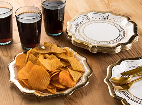 Platos desechables – Platos de papel de 24 unidades, suministros de fiesta de color blanco vintage