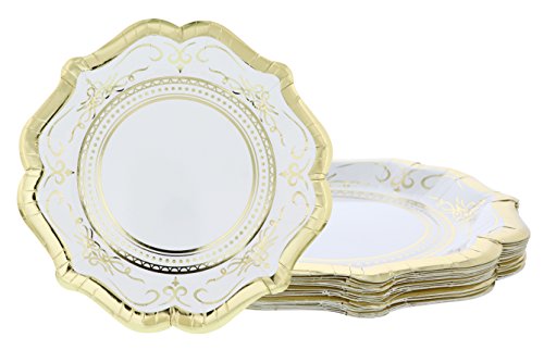 Platos desechables – Platos de papel de 24 unidades, suministros de fiesta de color blanco vintage