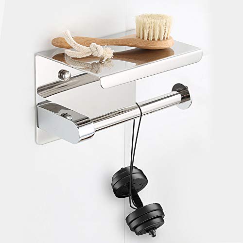 Portarrollos para Papel Higiénico, portarrollos baño adhesivo, Acero inoxidable SUS304, Porta Rollos de Papel Higienico con el Teléfono Móvil Estante de Almacenamiento (Plata)