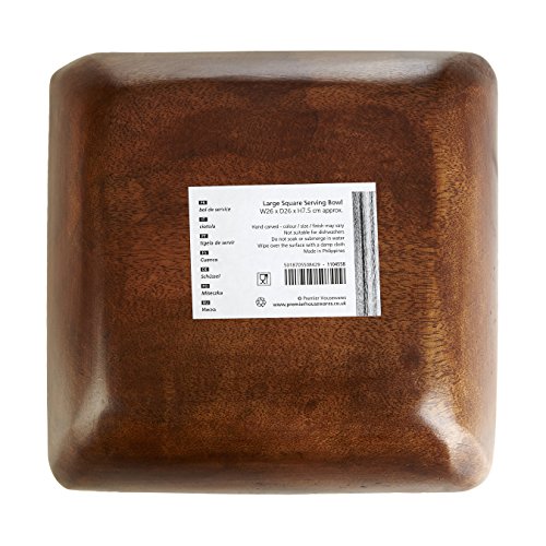Premier Housewares 1104558 - Cuenco Cuadrado de Madera de Acacia (tamaño Grande, 26 x 26 x 8 cm)