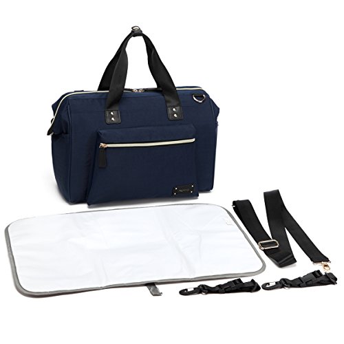 PREMYO Bolso Cambiador Pañales Impermeable Azul Bolso Maternal con Ganchos para Silla de Paseo Cochecito Carrito Bebé Elegante Bolso Maternidad Múltiples Compartimentos Bolsillo Isotérmico Cremallera