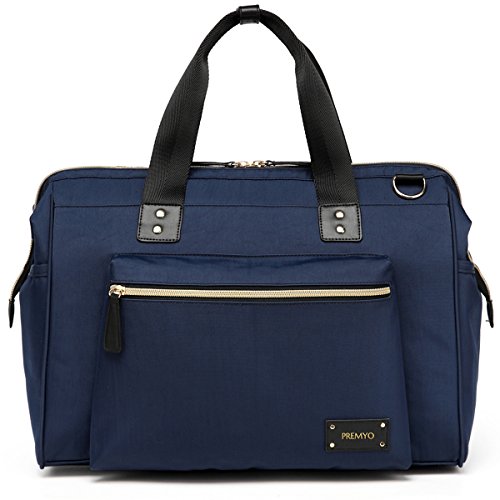 PREMYO Bolso Cambiador Pañales Impermeable Azul Bolso Maternal con Ganchos para Silla de Paseo Cochecito Carrito Bebé Elegante Bolso Maternidad Múltiples Compartimentos Bolsillo Isotérmico Cremallera