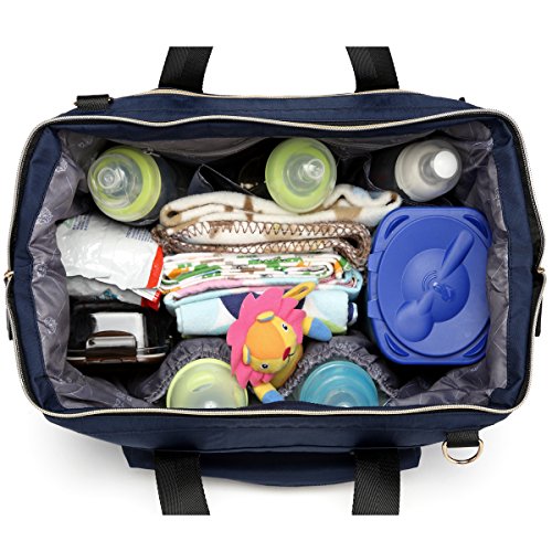 PREMYO Bolso Cambiador Pañales Impermeable Azul Bolso Maternal con Ganchos para Silla de Paseo Cochecito Carrito Bebé Elegante Bolso Maternidad Múltiples Compartimentos Bolsillo Isotérmico Cremallera