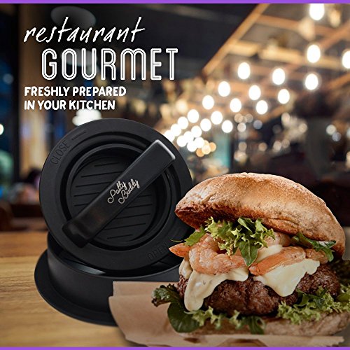 Prensa Hamburguesas Rellenas con 60 Papeles Encerados GRATIS y eBook con RECETAS en español, Molde Para Hamburguesas Patty Press Prensador Slider y Herramienta de Barbacoa Parrilla y Cocina Gourmet