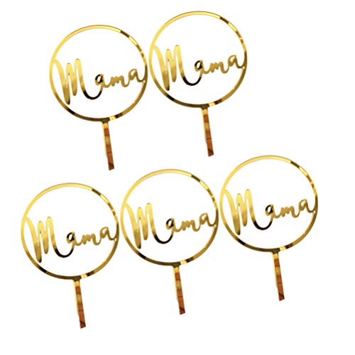 PRETYZOOM 5 Piezas Mamá Cake Topper Oro Acrílico Cupcake Círculo Redondo Guirnalda Decorativa Postre Fruta Selecciones para El Día de La Madre Mamá Cumpleaños