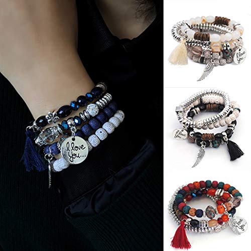 Qiiueen Pulsera De Múltiples Capas De 4 Piezas, Joyas De Mujer, Te Amo Piedra Natural, Cuentas De Cristal