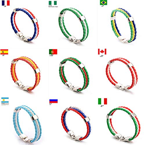 QIULING Pulsera de la Bandera Worldfotball Alemania Francia MéXico Rusia Italia Bandera Nacional EspañOla Pulsera De Cuero Hombres Mujeres Pulsera Hecha A Mano Amistad Regalo Rumania-1