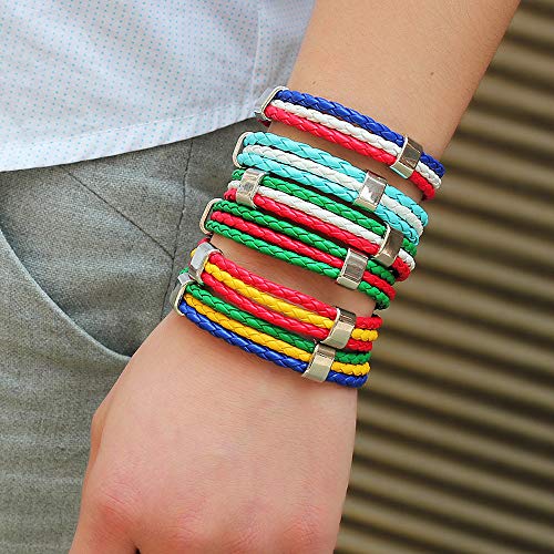 QIULING Pulsera de la Bandera Worldfotball Alemania Francia MéXico Rusia Italia Bandera Nacional EspañOla Pulsera De Cuero Hombres Mujeres Pulsera Hecha A Mano Amistad Regalo Rumania-1