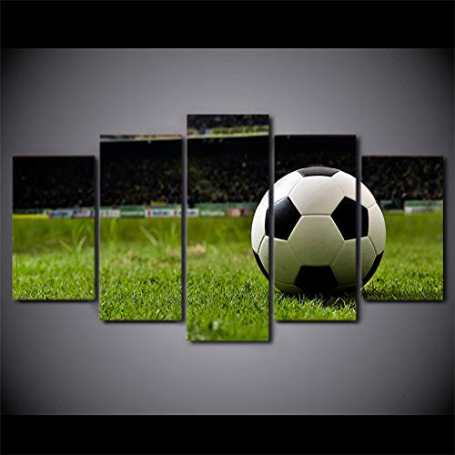 QJXX Un balón de fútbol Campo de fútbol Enorme Verde Mural 5 Piezas Pintura Imágenes Imprimir Cuadros en Lienzo Deportes Póster para Hogar Pared Moderno Decoración,A,40cm*60x2+40x80x2+40x100x1