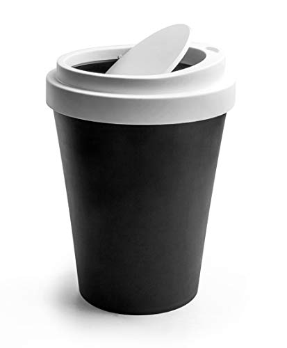 QUALY Original Papelera con Forma de Taza de café para Llevar. Tapa giratoria. Negro, Plástico, Altura: 21,5 cm, diámetro: 15,5 cm.