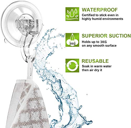 Quntis® - Ganchos Ventosa Fuerte [2 Piezas] Perchas Grandes Individuales, Transparente Plástico, Ganchos Adhesivos Resistente al Agua, Ideal para Baño Cocina Ducha Ventana, etc.