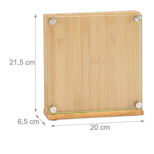 Relaxdays 10022160 Bloque para 8 Cuchillos con Cristal, Madera, Beige, 6.5 x 20 x 21.5 cm