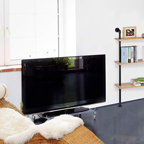 Relaxdays Estantería de Pared, Madera y Hierro, Negro, 24x60x142.5 cm