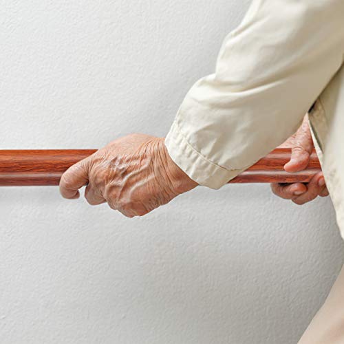Relaxdays, Marrón Pasamanos de aluminio, Redondo, Interior & Exterior, Estilo de roble, 150 cm, Ø 42mm, Soporte, acero inoxidable, 12 x 150 x 8 cm