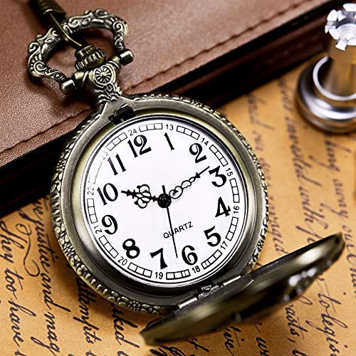 Reloj de bolsillo Morfong, unisex, de cuarzo, con diseño de ciervo, estilo vintage, color bronce con Chani y caja
