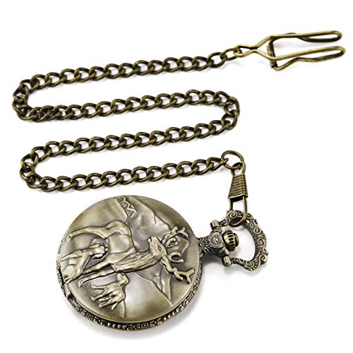 Reloj de bolsillo Morfong, unisex, de cuarzo, con diseño de ciervo, estilo vintage, color bronce con Chani y caja
