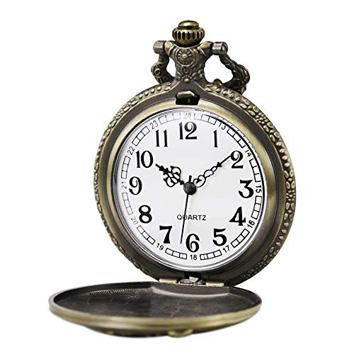 Reloj de bolsillo Morfong, unisex, de cuarzo, con diseño de ciervo, estilo vintage, color bronce con Chani y caja