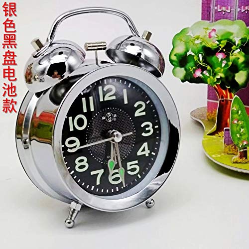 Relojes De Alarma De Maquinaria De Herradura Clásica Reloj De Pulsera Reloj Metal Retro-Vintage Relojes De Alarma Manuales Para Estudiantes Creativos, 885 Plata Disco Negro, Batería De 9 Cm