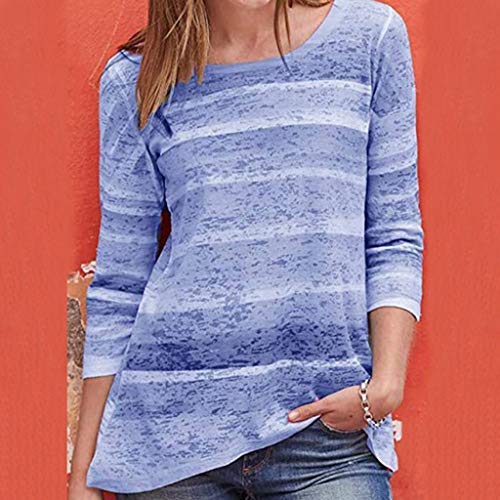 ReooLy Fashion Mujer Casual O-Cuello Suelto Impreso Color Manga Larga Tops Sueltos(Púrpura,L)