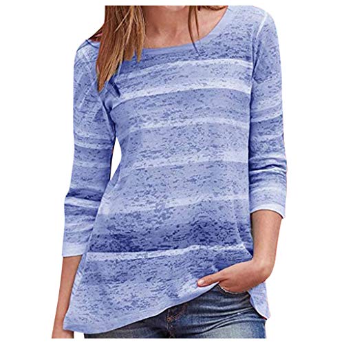 ReooLy Fashion Mujer Casual O-Cuello Suelto Impreso Color Manga Larga Tops Sueltos(Púrpura,L)