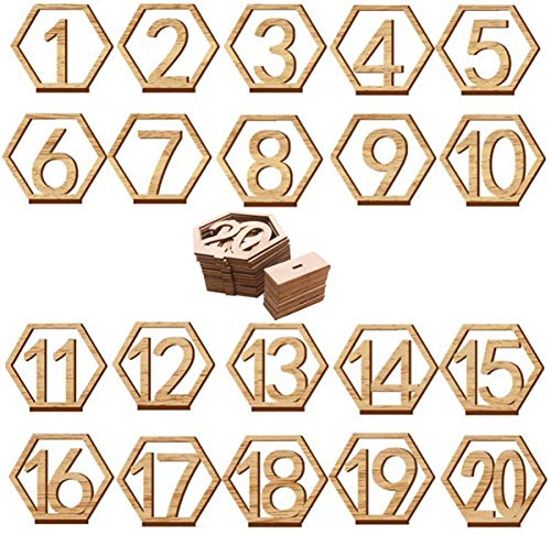Rodajas de Madera,Liuer 20PCS Soportes de Tarjetas Decoración Número de Titulares de la Mesa Portadores de Tarjetas de Fotos Memo Para Boda de Tema Navidad Cumpleaños Jardín Fiesta de Barbacoa (1-20)
