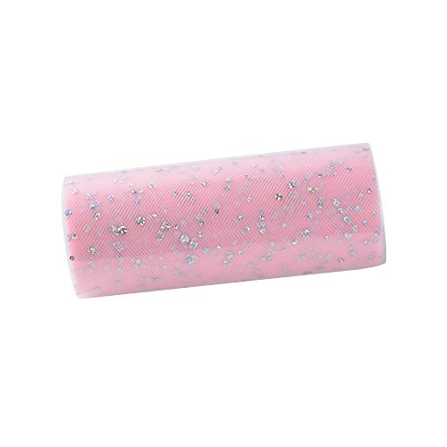 Rollo 22,5 Metro Cinta Tela Tul con Lentejuelas Tulle Ancho 15cm Decoración Hogar Boda Novia Fiesta Navidad Manualidades DIY Envolver Regalos Tutú Falda Rosa