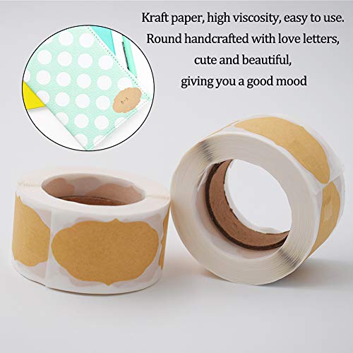 Rollo de 600pcs Pegatinas Etiqueta Adhesiva Pegatina Kraft, Labels Roll para Sello Scrapbooking Regalo Bolsa Recuerdo Boda Fiesta Aniversario Cumpleaños