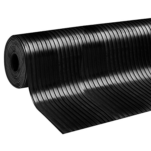 Rollo de piso ancho de goma acanalada | 4mm de espesor | 1.5m de ancho | 4m de largo | antideslizante | alfombrilla para suelos de seguridad para garaje, taller, gimnasio, estable, Parque etc