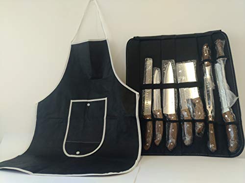Royalty Line Cuchillos de Cocina Acero Inoxidable,Juego de Cuchillos Calidad Profesional,Bolsa maletin 9 Piezas, Delantal con Bolsillo Frontal y Manta Transportadora