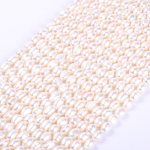 Ruilong - Cuentas de perlas de agua dulce naturales irregulares de arroz blanco ovaladas para hacer collares y pulseras, Blanco, 9-10MM