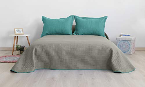 Secaneta Stilia, Colcha Bouti Reversible Bicolor Ultrasonic Efecto 3D para Primavera Verano, (Menta/Gris, 280x270 cm/Cama 180), 280 x 270 cm